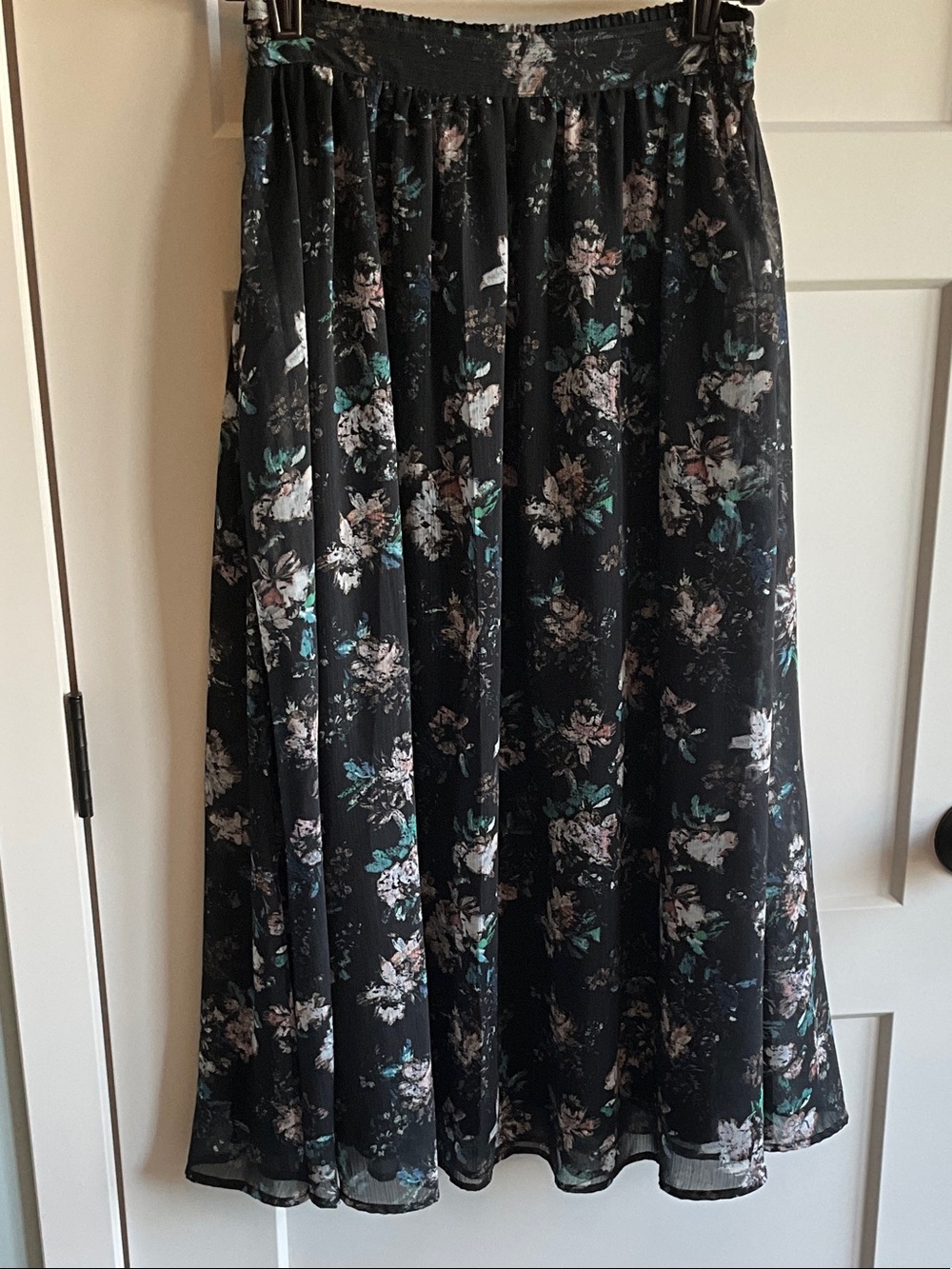 Black Floral Maxi Skirt with Multi-Color Floral Print